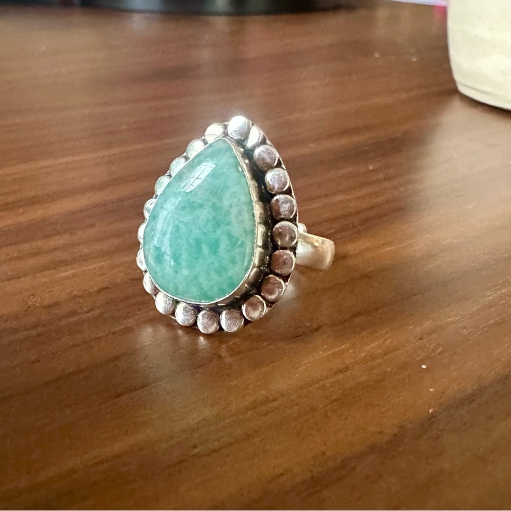 Amazonite & Sterling Silver Handmade Adjustable Ring